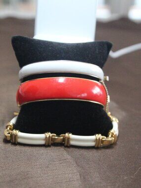 3 bracelets for 1 price. Red, white, & gold tone. See description below.